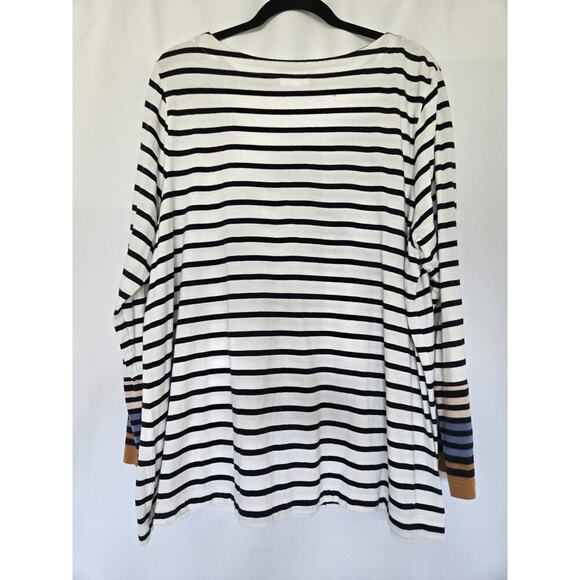 J.Jill XL Women Nautical Black Stripe Blouse Old Money Resort Beach Vacation - Picture 3 of 5